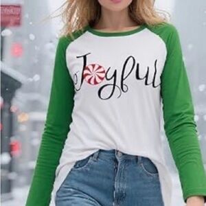 Green and White Joyful Women's Top